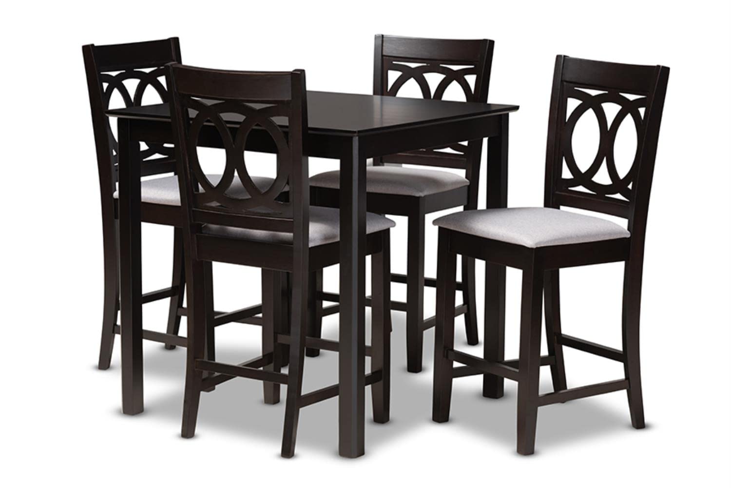 Baxton Studio Lenoir Modern and Contemporary Gray Fabric Upholstered Espresso Brown Finished 5-Piece Wood Pub Set