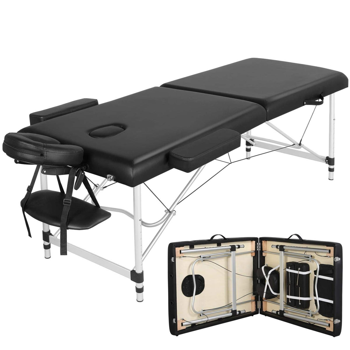 Yaheetech Massage Tables Portable Massage Bed Aluminium Height Adjustable Facial Salon Tattoo Bed with Non-Woven Bag, 28 inch Wi