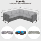 Purefit Outdoor Sectional Sofa Cover Waterproof V Shaped Patio Furniture Covers For Deck, Lawn And Backyard, 89”X89”, Gray