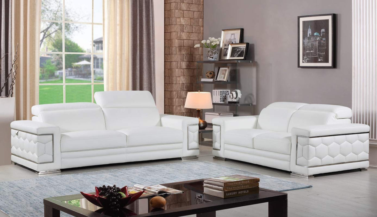 HomeRoots Decor 71-inch X 41-inch X 29-inch Modern White Leather Sofa and Loveseat