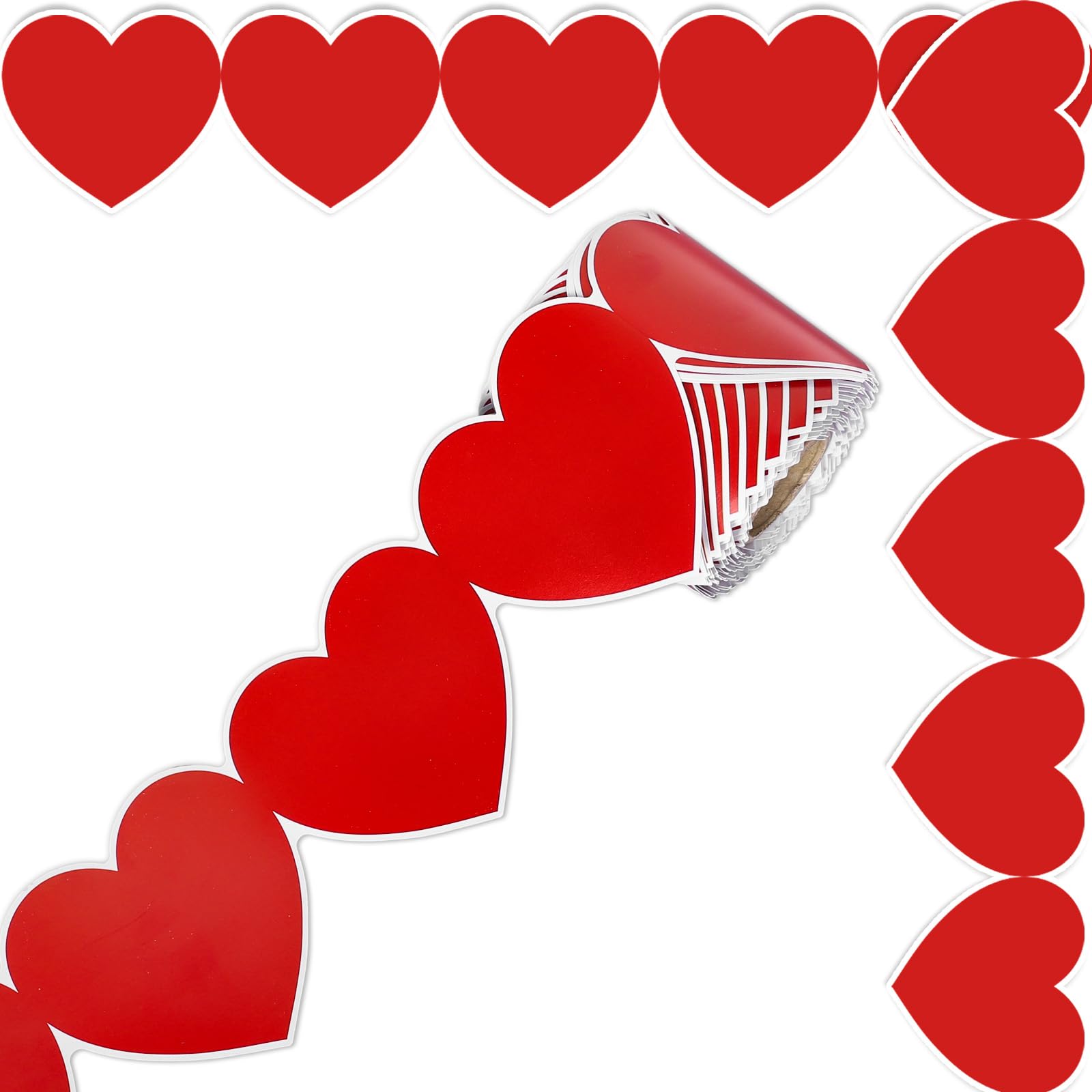 Whaline 65.6Ft Valentine'S Day Bulletin Board Border Heart Trim Border Non-Stick Red Paper Border Roll For Back To School Classr