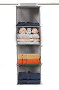 Kuber Industries Non Woven Hanging 4 Shelves Foldable Wardrobe/Closet Cloth Organizer (Grey)Kubmart15320 (Glossy,Fabric)