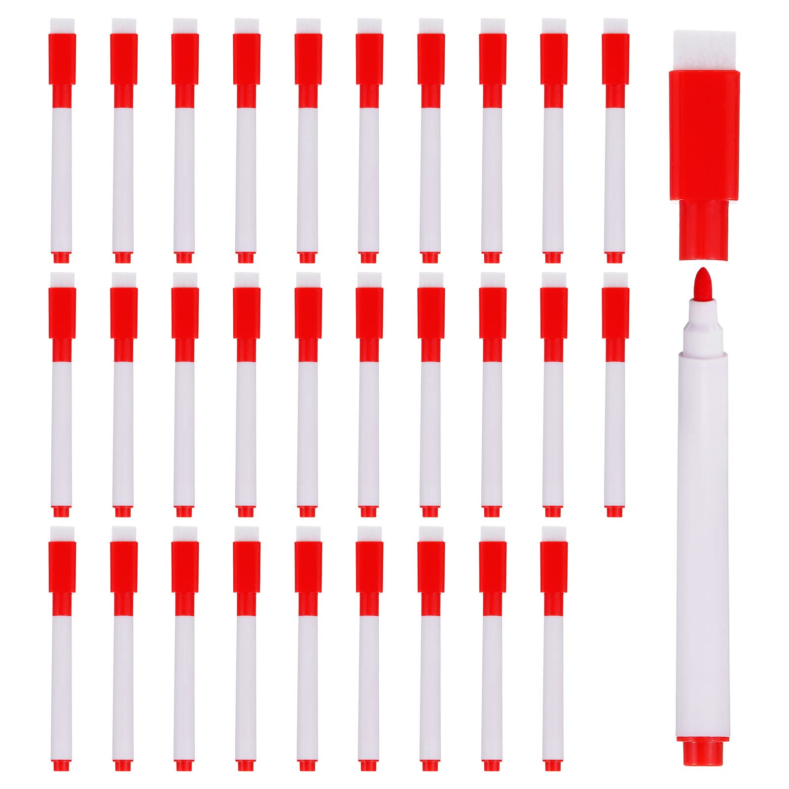 Patikil Dry Erase Marker Pens, 30 Pack Red Ink Fine Point Low Odor Whiteboard With Eraser Cap For Office Home Classroom, White P