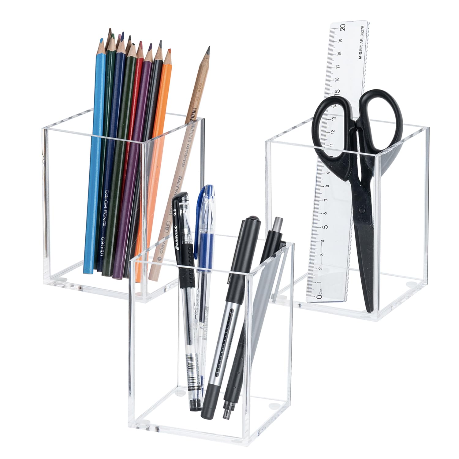 Mygift Modern Premium Clear Acrylic Desktop Pen Pencil Cup, Transparent Rectangular Office Desk Stationery Supplies Storage Orga