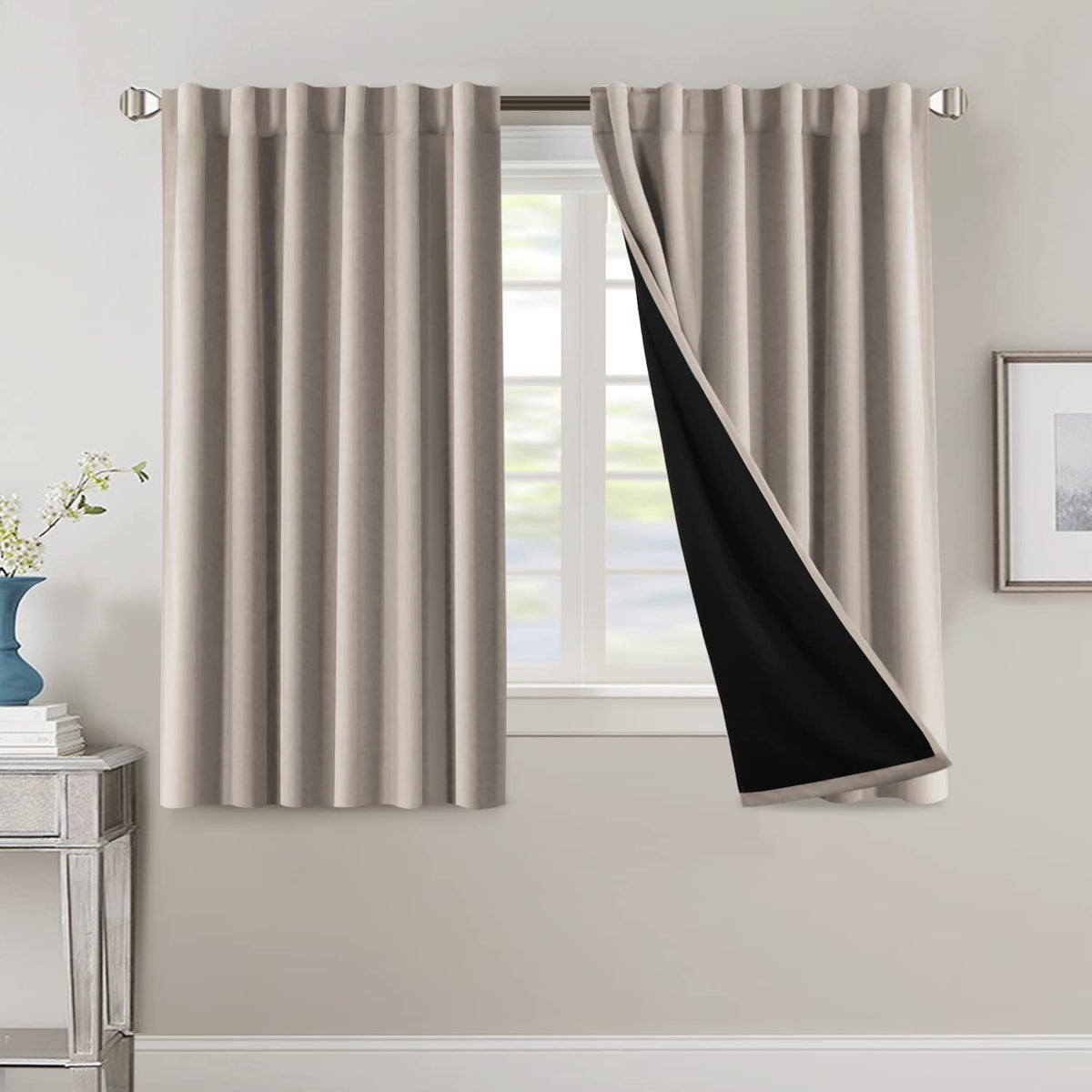 H.VERSAILTEX 100% Blackout Curtains for Bedroom with Black Liner Full Room Darkening Curtains 54 Inch Long Thermal Insulated Bac