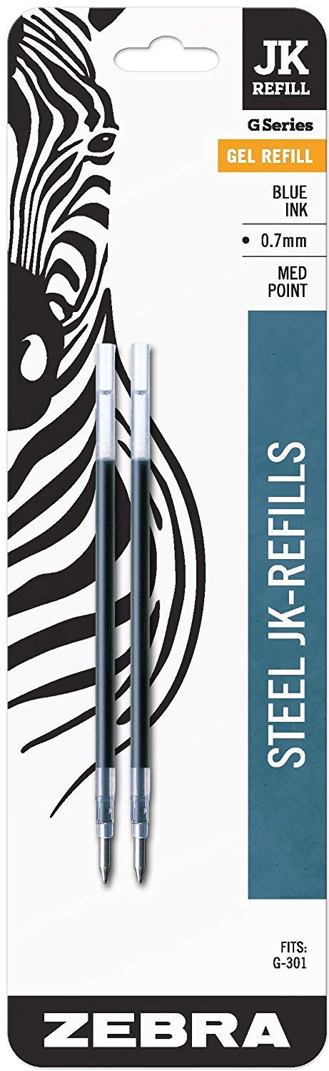 Zebra Pen G-301 Stainless Steel Pen Jk-Refill, Fine Point, 0.7Mm, Blue Ink, 2-Count, 18 Pack