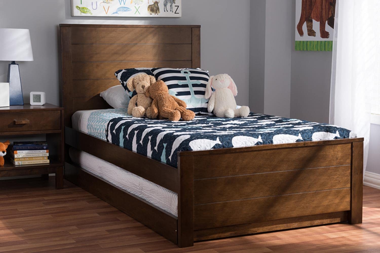 Baxton Studio Catalina Modern Classic Mission Style Brown-Finished Wood Twin Platform Bed with Trundle Brown/Twin//Medium Wood/Mission/Rubber Wood/Poplar/LVL