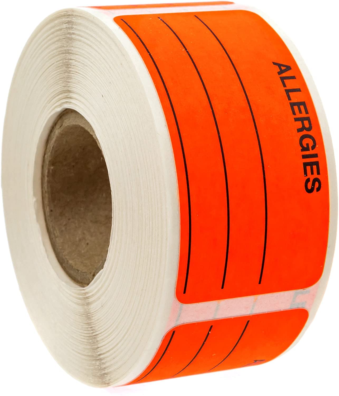 Allergies Sticker With Dispenser Box / 250 Allergy Stickers/Fluorescent Red Warning 1.125' X 2.25' Label