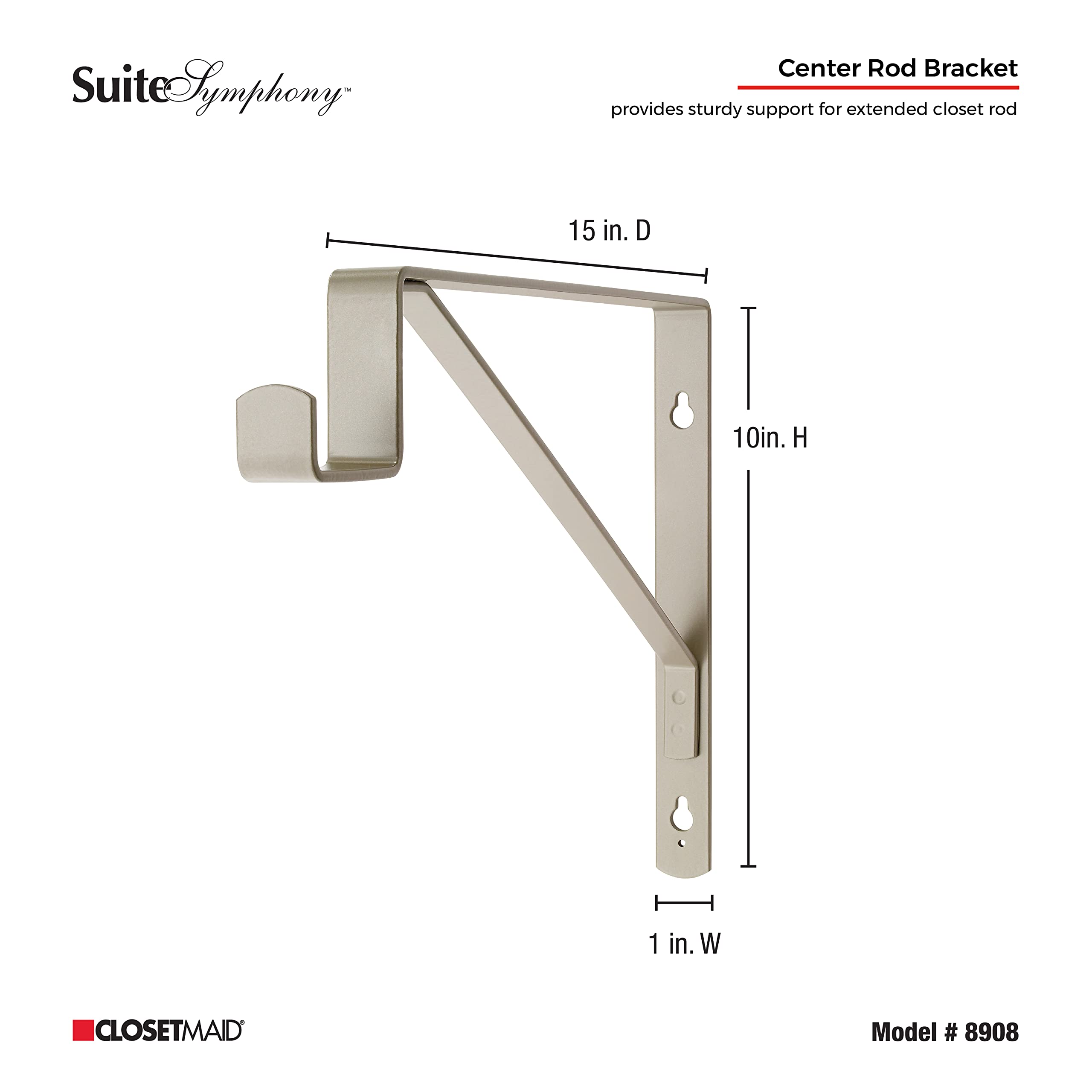 Closetmaid Suitesymphony Closet Bracket For Center Rod, And Shelf Support, Add On Accessory, Satin Nickel