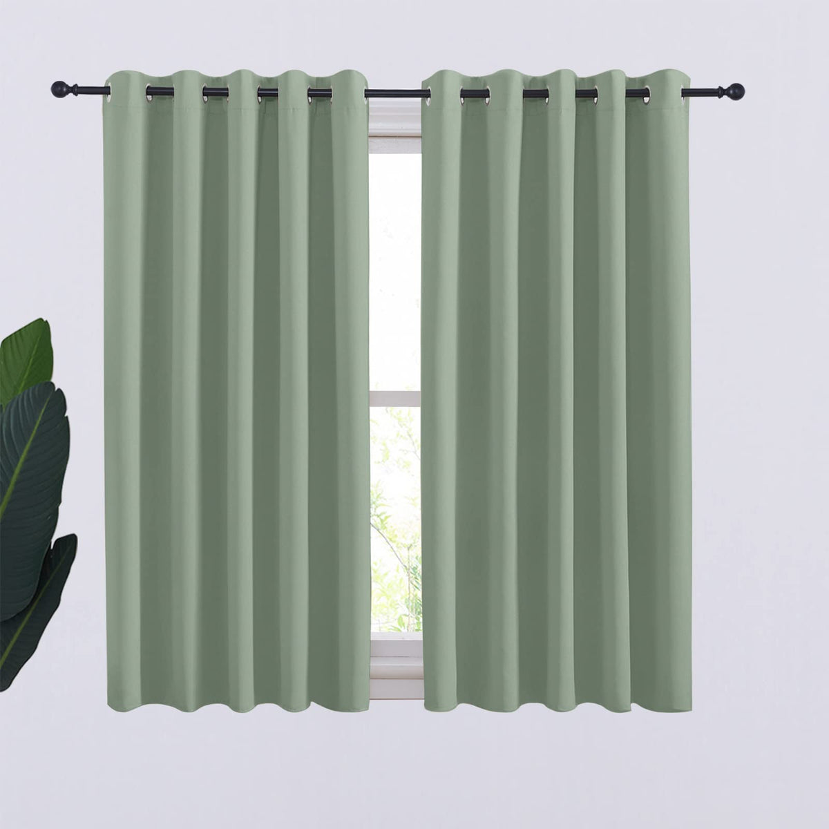 Nicetown Thermal Insulated Greyish Green Curtains Blackout Draperies, Window Treatment Solid Grommet Room Darkening Drape Panels