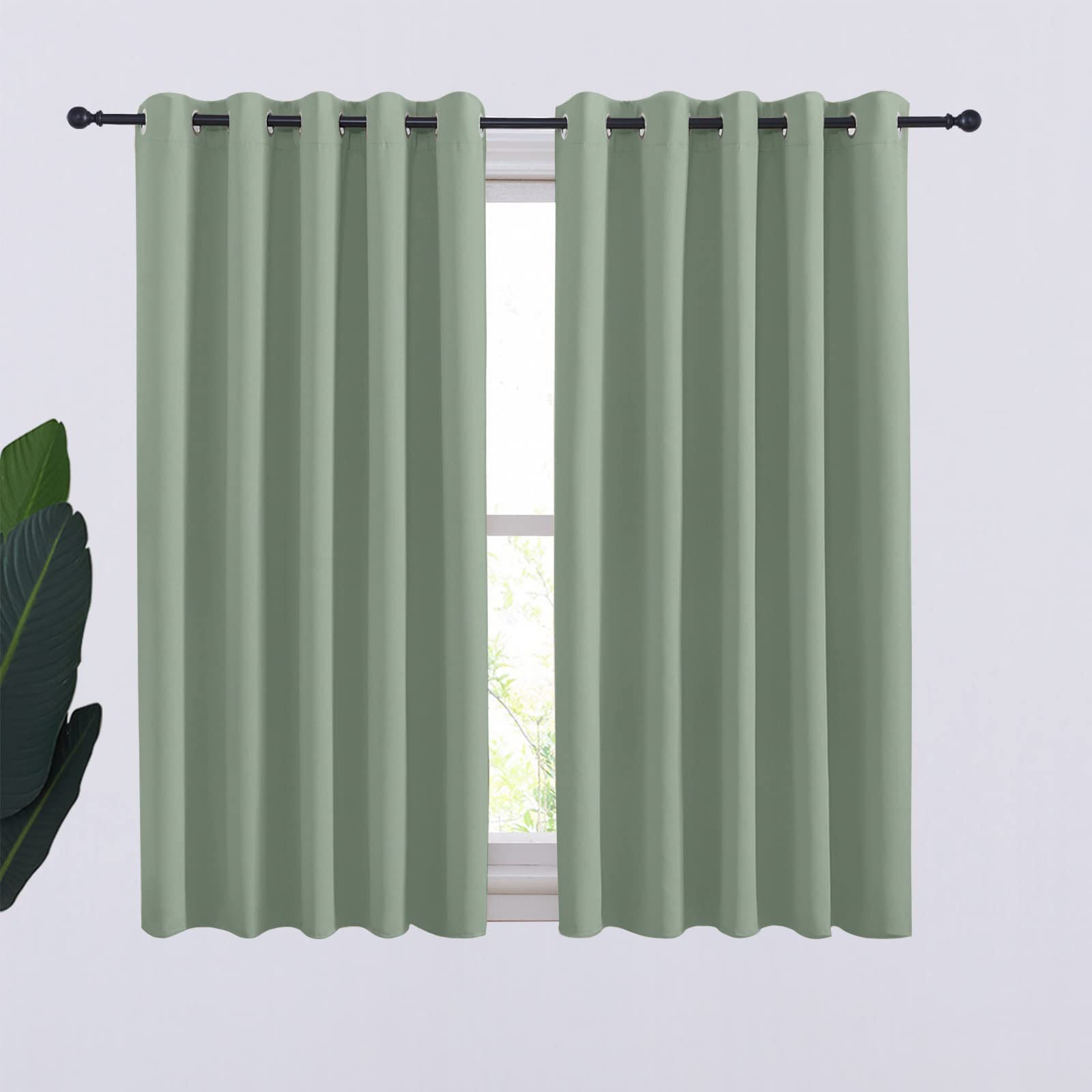 Nicetown Thermal Insulated Greyish Green Curtains Blackout Draperies, Window Treatment Solid Grommet Room Darkening Drape Panels