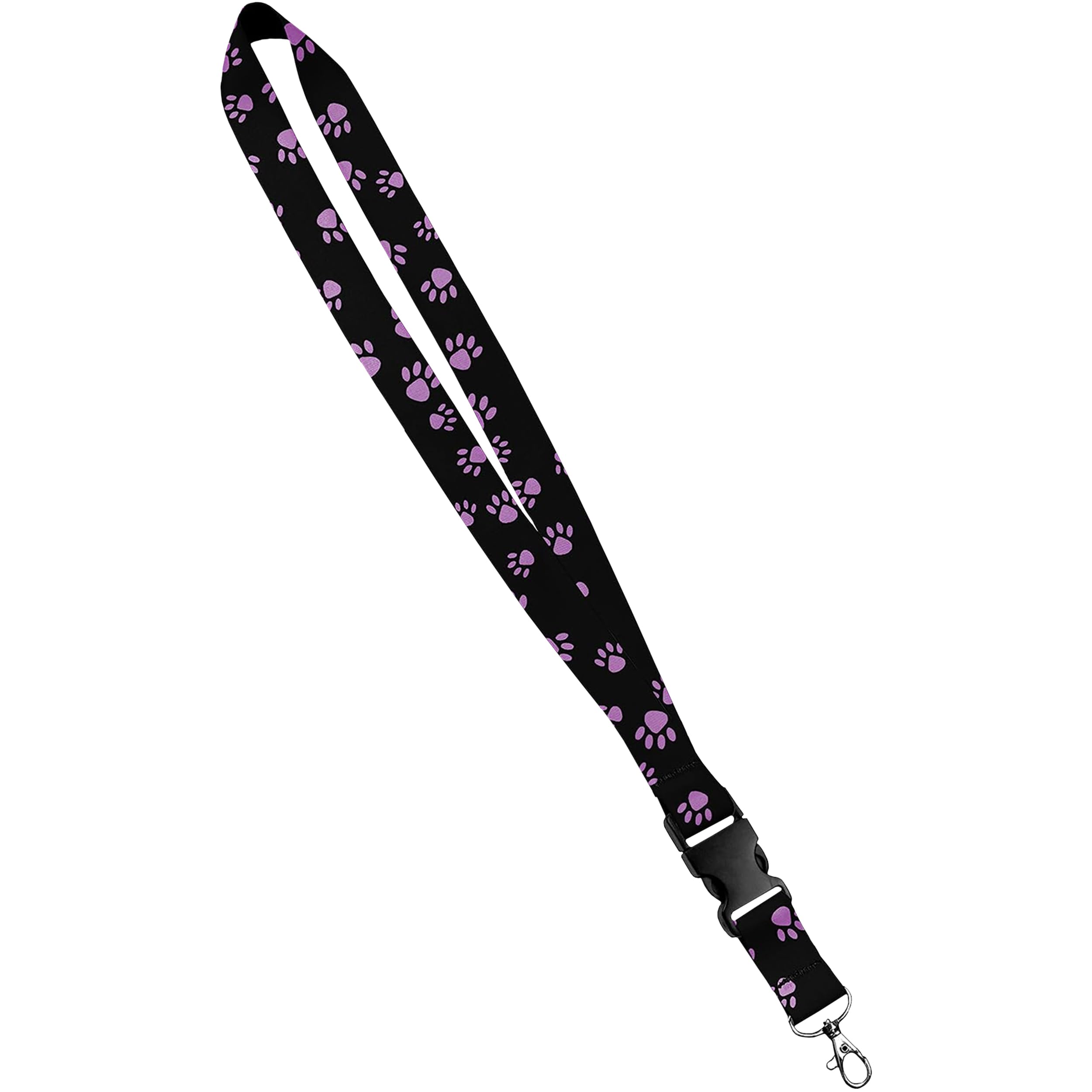 Moose Pet Wear Animal Print Lanyard - Satin Cute Key Lanyard, Id Badge Holder - 1 Inch, Puppy Paws Print Pink On Black