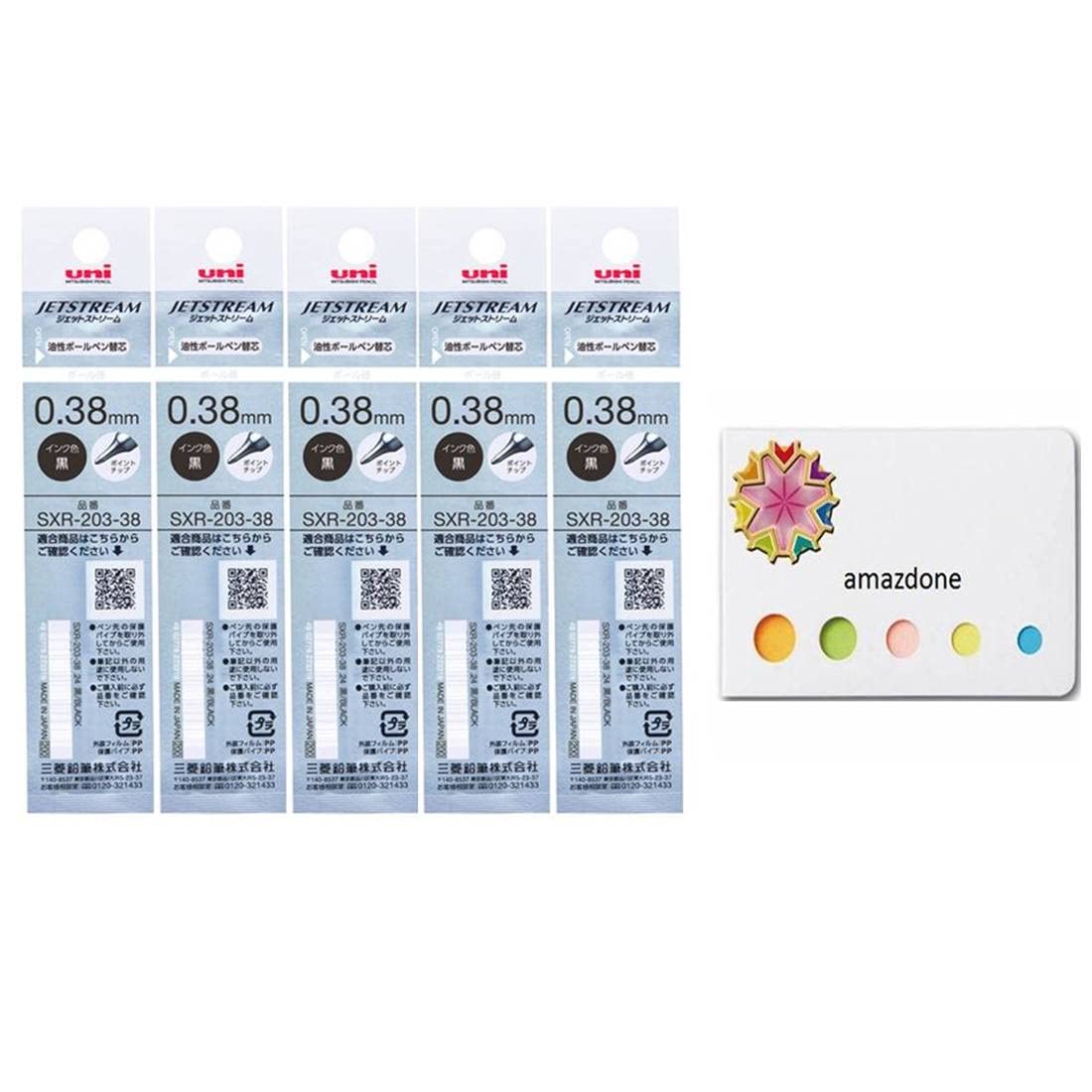 Uni Jetstream Edge 0.38Mm Oil-Based Ballpoint Pen Refills(Sxr-203-38 Black) 5-Pack/Amazdone Sticky Notes Value Set, 5 Count (Pac