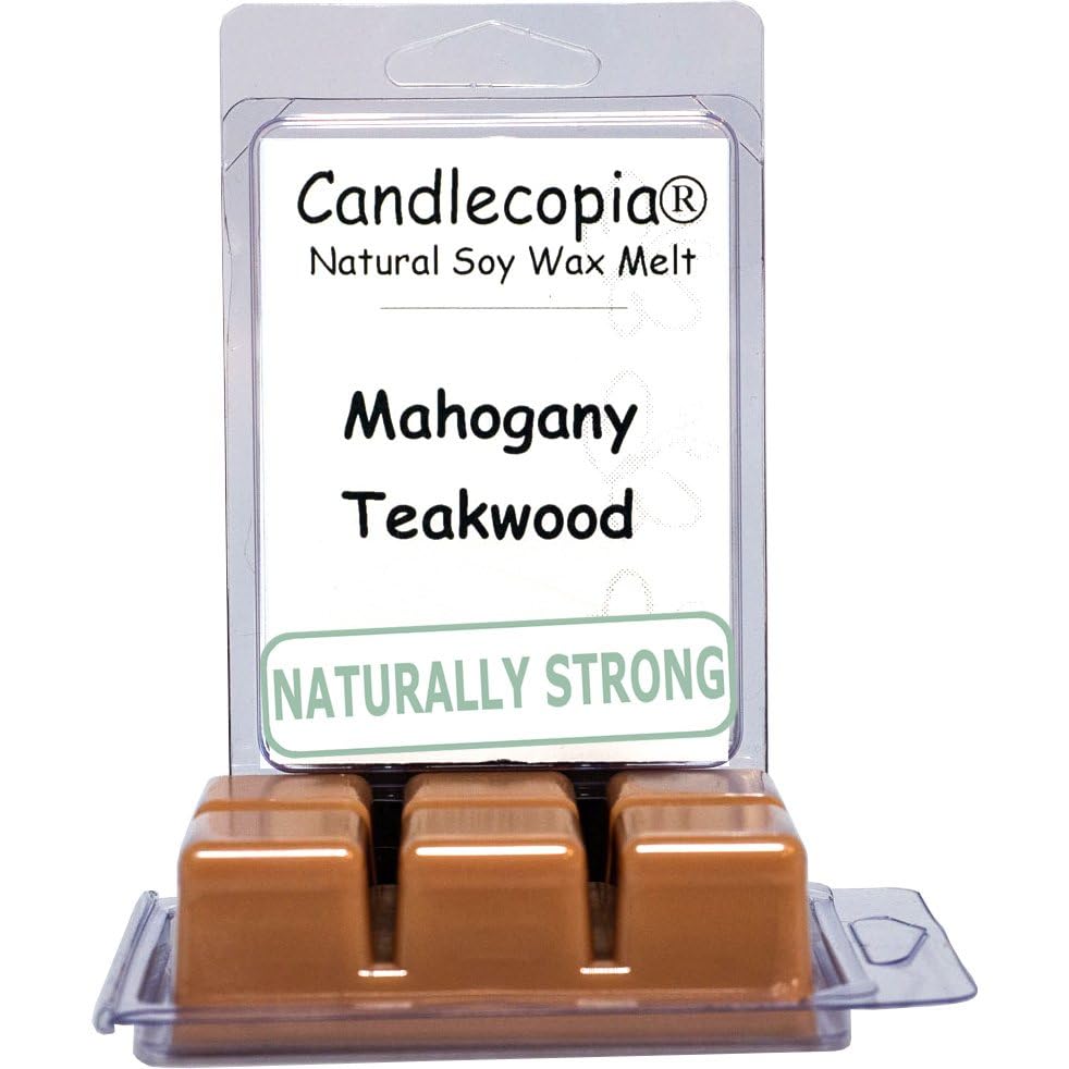 Candlecopia Mahogany Teakwood Strongly Scented Hand Poured Vegan Wax Melts, 12 Scented Wax Cubes, 6.4 Ounces in 2 x 6-Packs