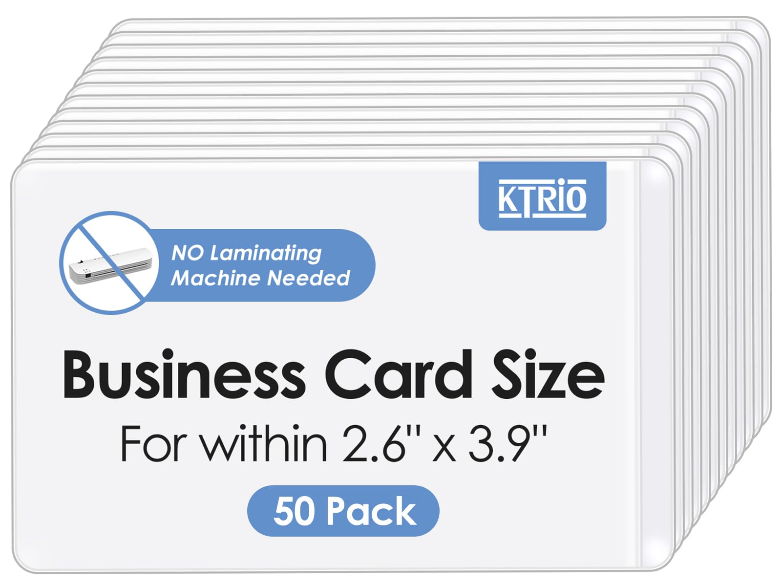 Ktrio Self-Adhesive Laminating Sheets 2.6 X 3.9 Inches, 50 Sheets, 10 Mil Thickness, Self Sealing Laminate Pouches For Business