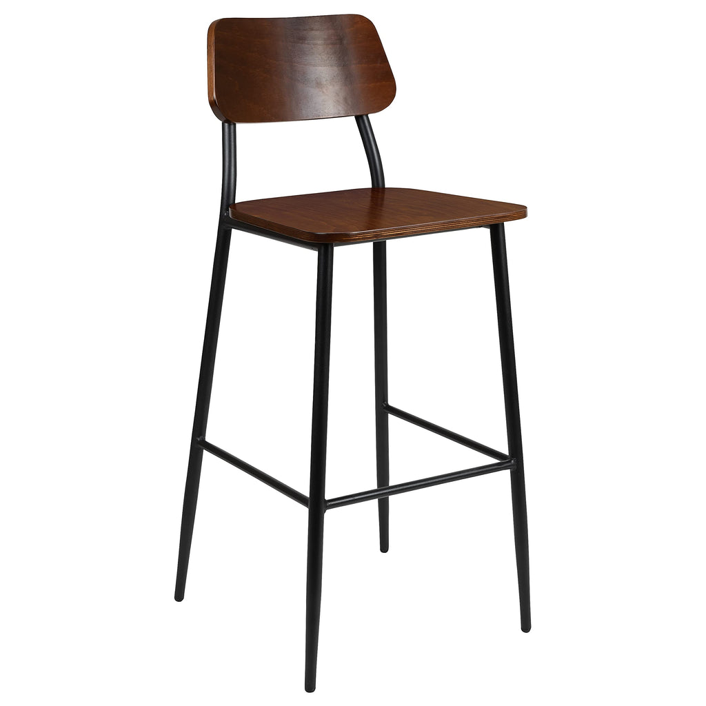 Flash Furniture Lincoln Industrial Barstool With Gunmetal Steel Frame And Rustic Wood Seat