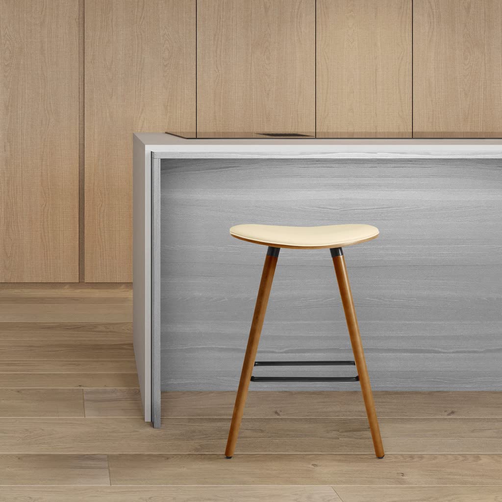 HomeRoots Bent Wood/Metal/Faux Leather 26' Cream Faux Leather Backless Wooden Bar Stool