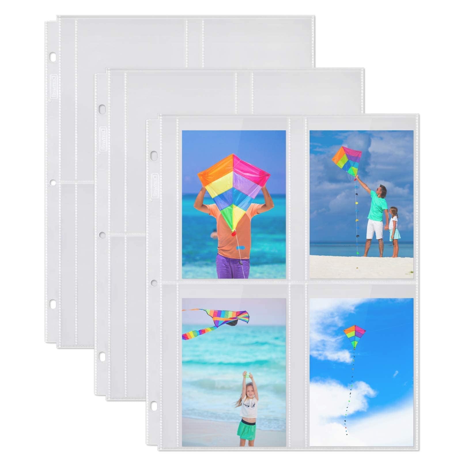 Dunwell Photo Album Page Refill - (3.5X5, 25 Pack), For 200 Pictures, 3-Ring Binder Photo Pockets, Each 4-Pocket Photo Page Hold