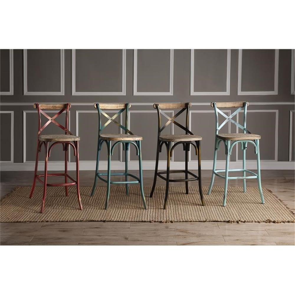 Acme Zaire Armless Bar Stool with Wooden Seat in Antique Red and Antique Oak
