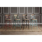 Acme Zaire Armless Bar Stool with Wooden Seat in Antique Red and Antique Oak
