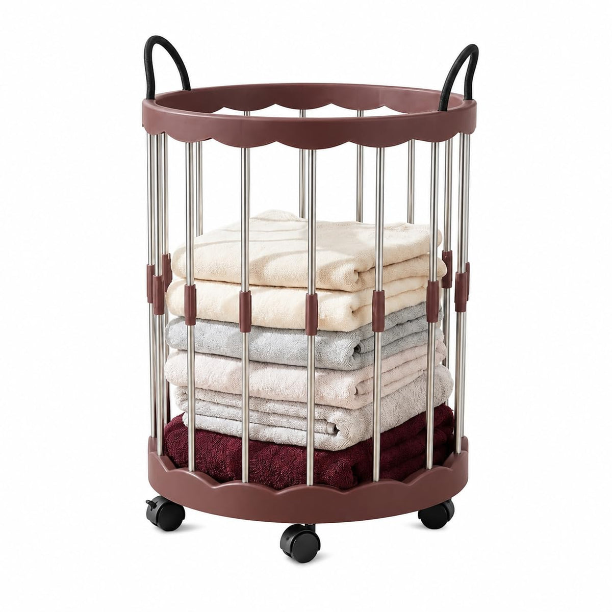 Gdfjiy 50L Plastic Laundry Basket, Rolling Laundry Hamper with Wheels, Round Clothes Hamper with Handles, Easy Assembly Laundry 
