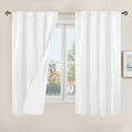 LAMIT 100% Blackout White Linen Curtains 48 Inches Long, Linen Textured Living Room Kitchen Window Curtains Full Room Darkening 