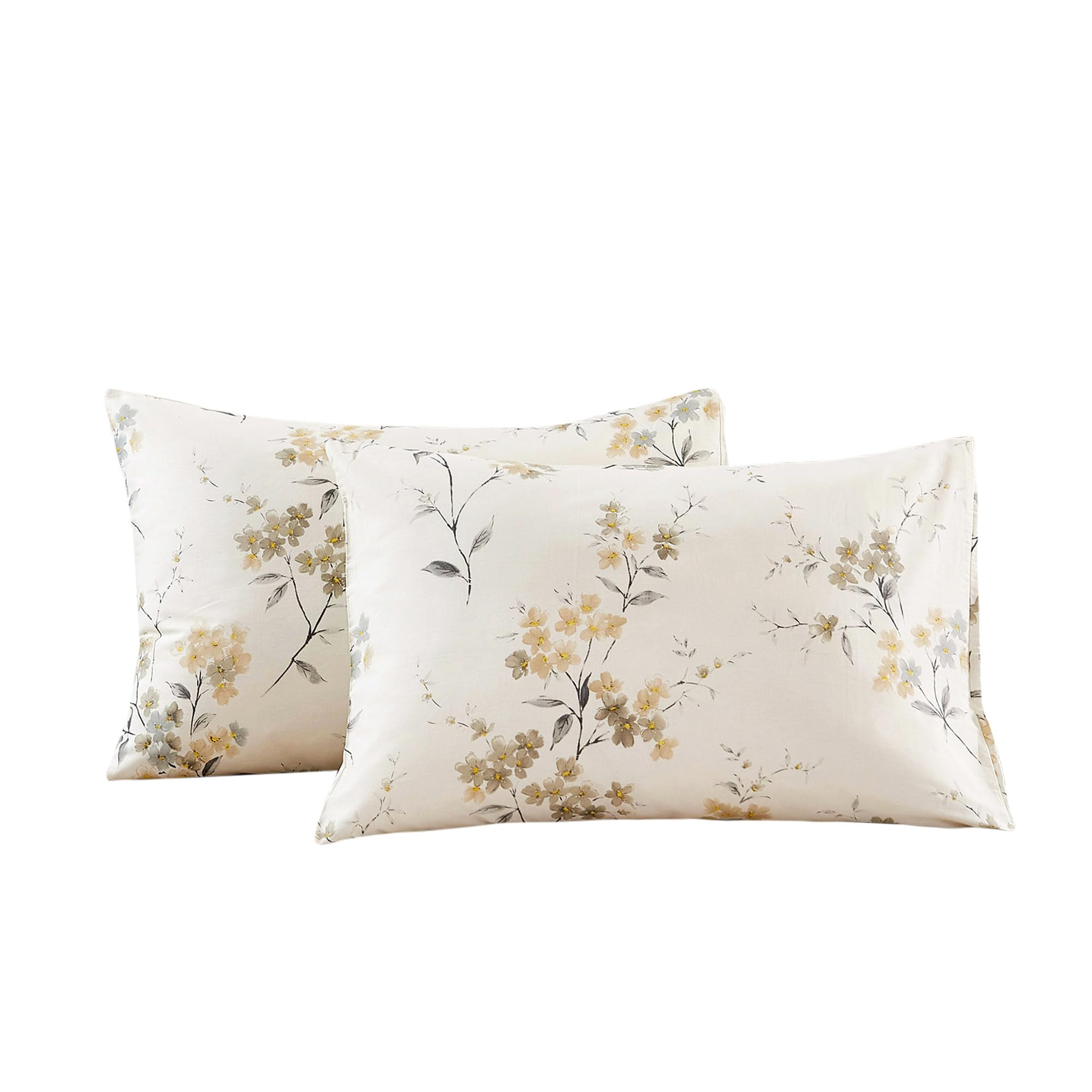 Ecocott 2 Pack Pillowcase King Size With Vintage Wash Painting Floral Pillow Cases Set, 100% Cotton King Pillow Covers Envelope
