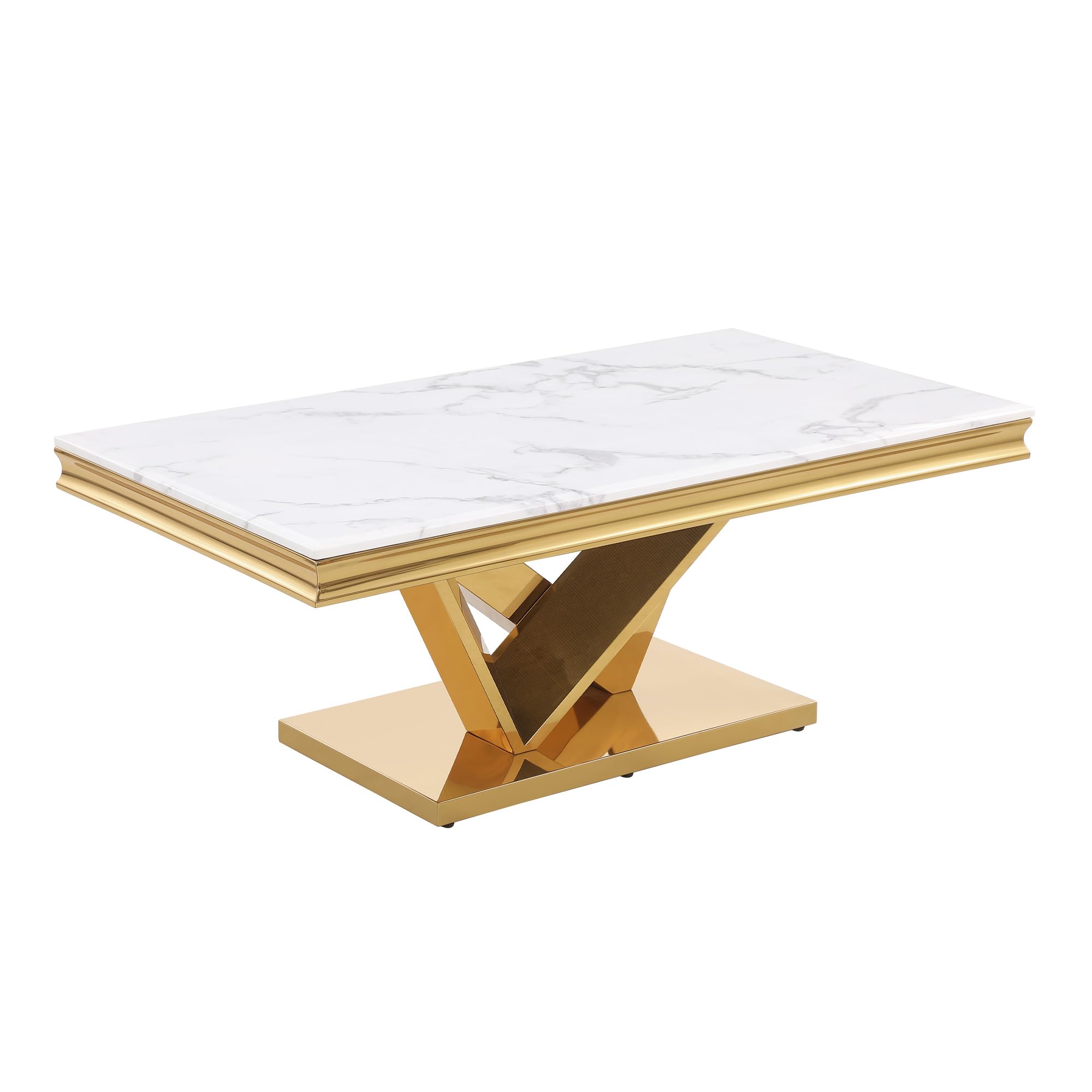 Best Master Furniture Thiago Contemporary White Rectangular Stone Coffee Table - Thumbnail 2