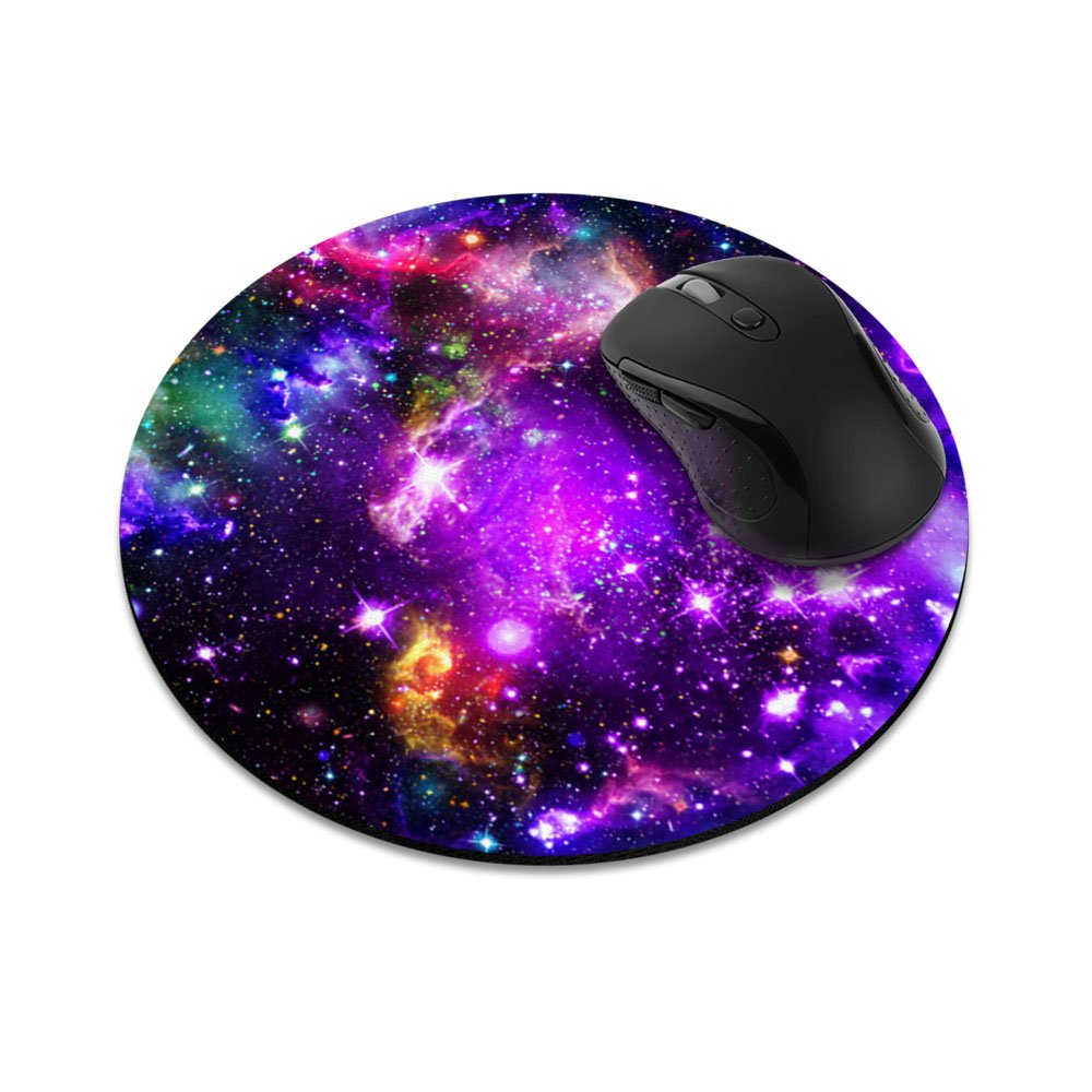 Fincibo Non-Slip Round Mousepad, Purple Nebula Galaxy Mouse Pad For Home, Office And Gaming Desk