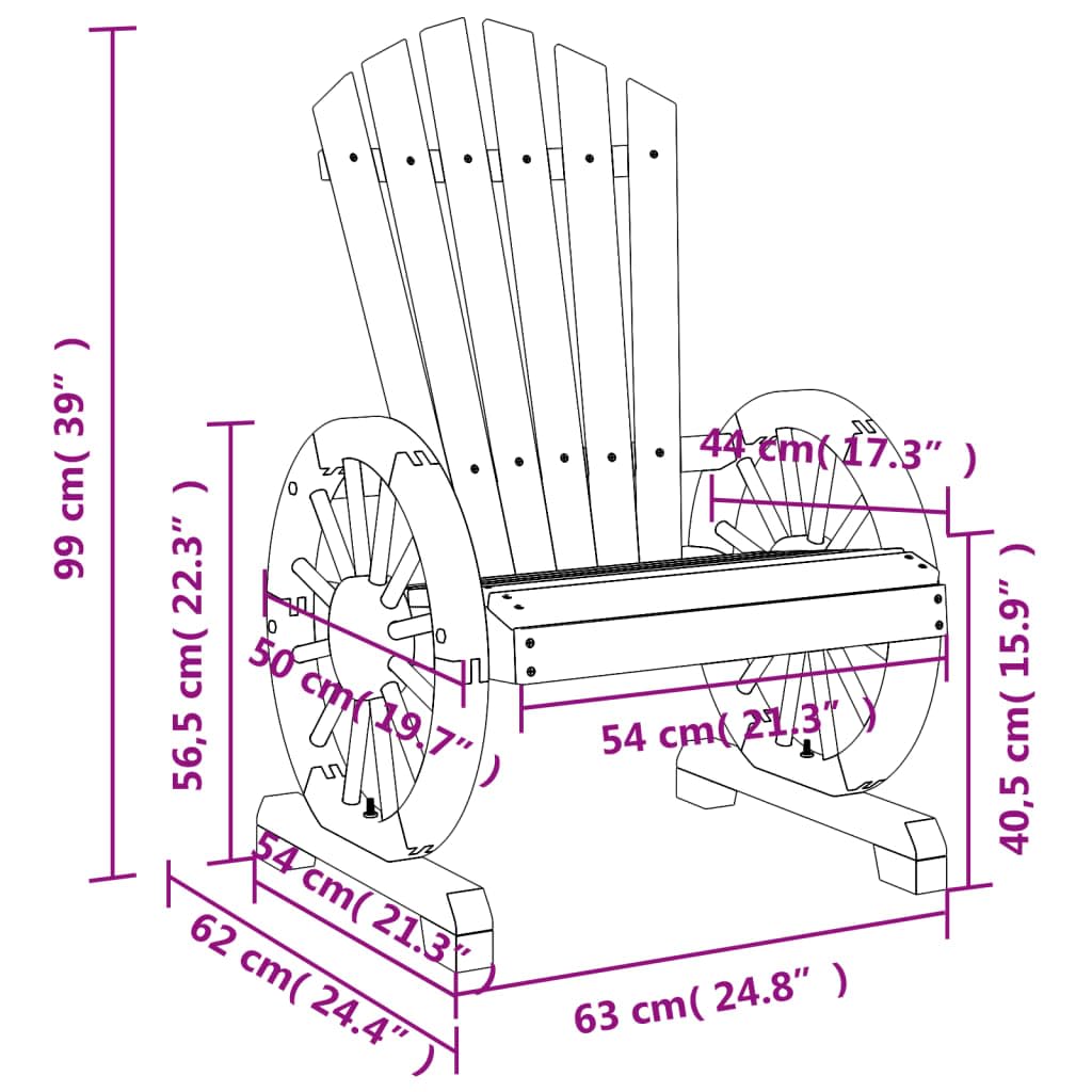 vidaXL Patio Adirondack Chair-Brown Solid Fir Wood-Ergonomic Outdoor Seating for Garden, Deck, Poolside-24.8”Wx39”H
