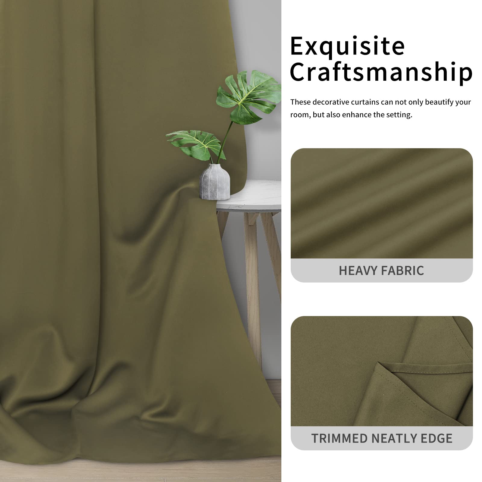 Easy-Going Blackout Curtains For Bedroom, Solid Thermal Insulated Grommet And Noise Reduction Window Drapes, Room Darkening Curtains For Living Room, 2 Panels(46X84 In, Khaki)
