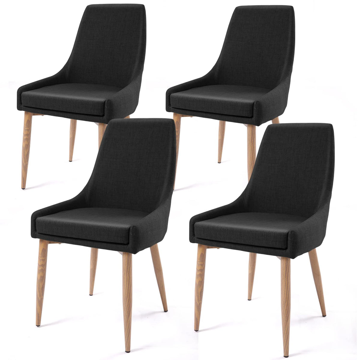 E&D Furniture Dining Chairs, Living Room Chair Set Of 4 Accent Chair Black Fabric Dining Comfy Kitchen Upholstered Dining Chairs