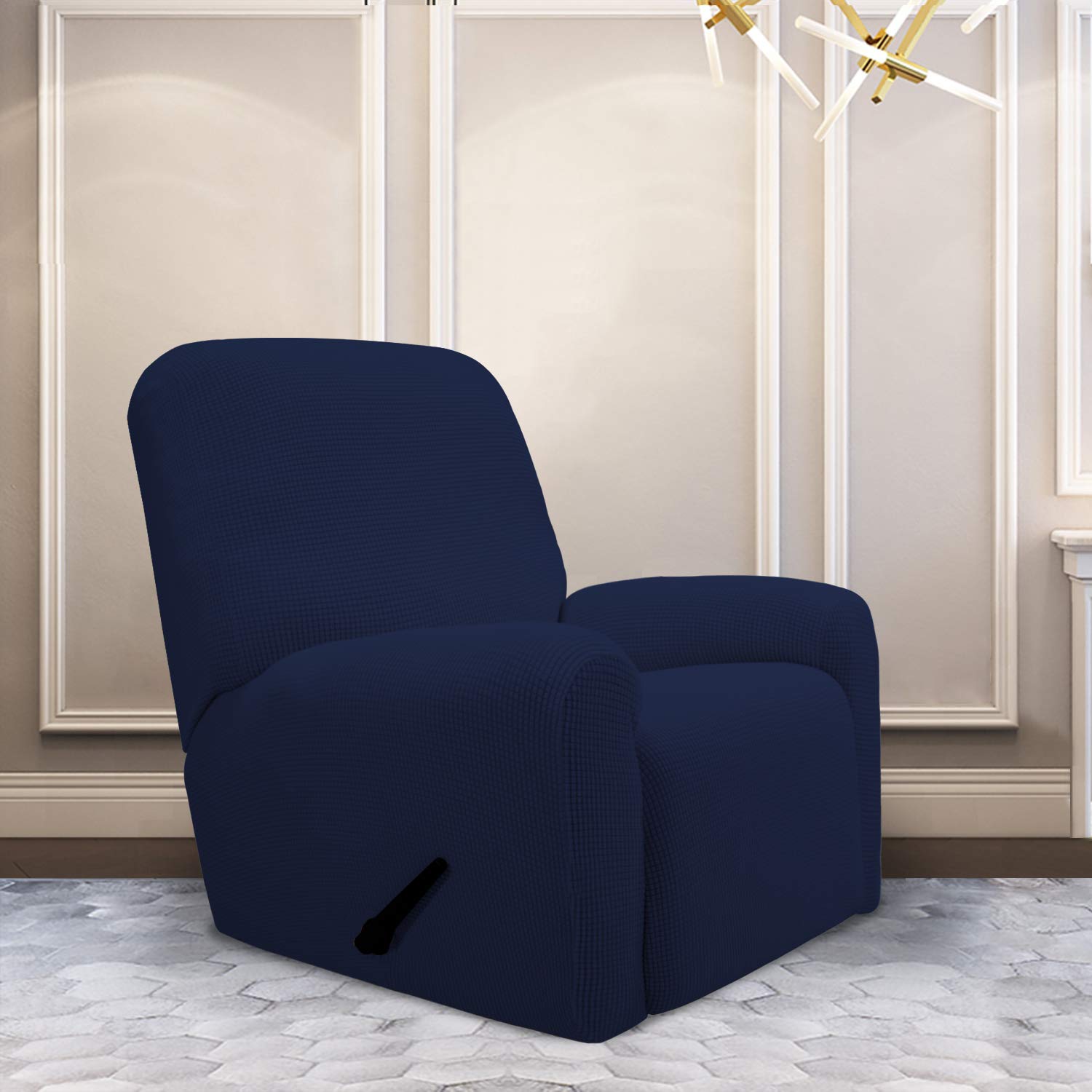 Purefit Stretch Recliner Sofa Slipcover With Pocket – Spandex Jacquard Non Slip Soft Couch Sofa Cover, Washable Furniture Protector With Elastic Bottom For Kids (Recliner, Navy)