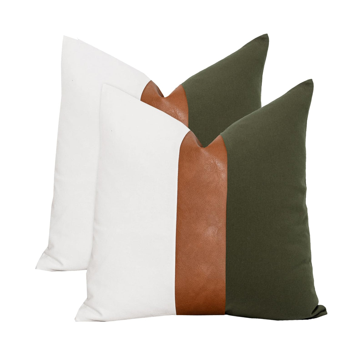 Vfuty Set Of 2 Farmhouse Cotton Throw Pillow Covers 18X18 Decorative Rustic Pillow Case Olive Green And White Square Cushion Cas