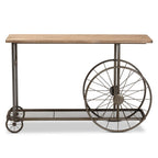 Baxton Studio Terence Vintage Rustic Industrial Natural Finished Wood and Black Finished Metal Wheeled Console Table