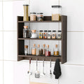 Shoper cart Modern Kitchen Wall Shelf with Hooks, 3Tier White and Beech Wood Storage Rack, 55 x 50 cm, Utensil Organizer with S