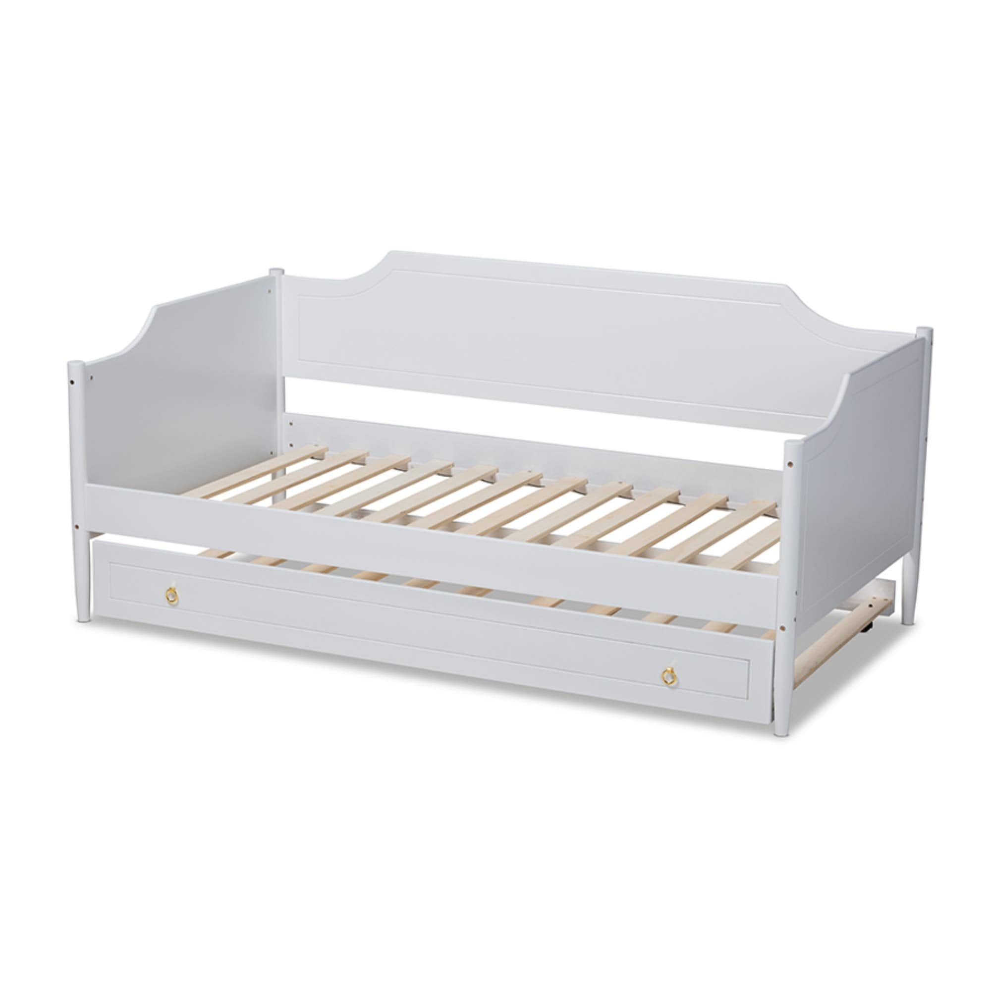 Baxton Studio Alya Classic Traditional Farmhouse White Finished Wood Twin Size Daybed with Roll-Out Trundle Bed