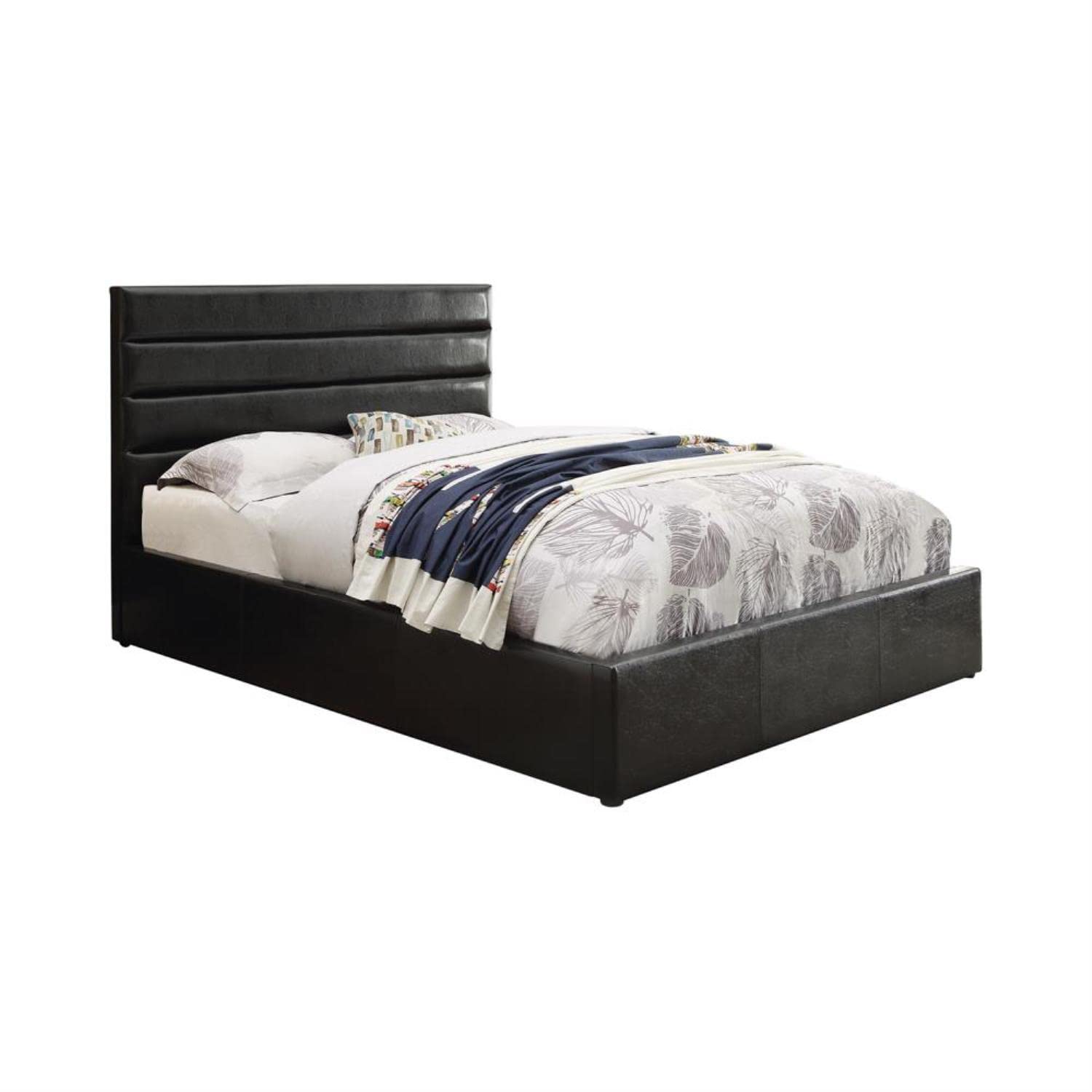 Coaster Home Furnishings Riverbend Transitional Leatherette Upholstered Eastern King Size Hydraulic Storage Panel Bed Frame Platform Bed 48-inch Headboard Black 300469KE
