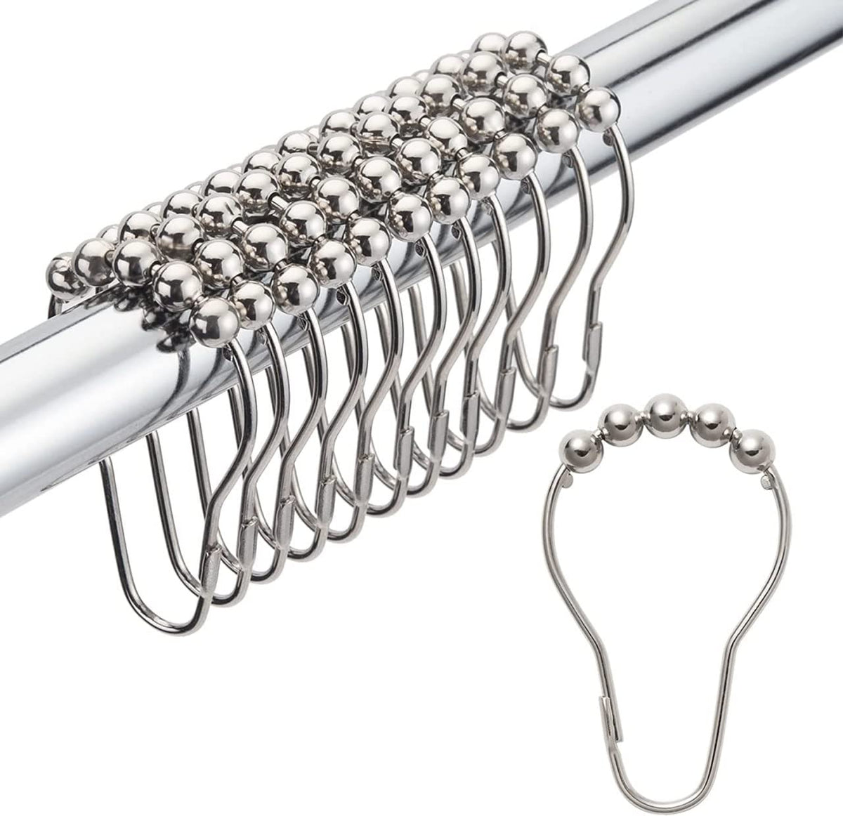 ATETO Curtain Hook Stainless Steel Hook for Curtains,RustResistant Metal Double Hooks Curtain Rings Rolling Shower Curtain Hook