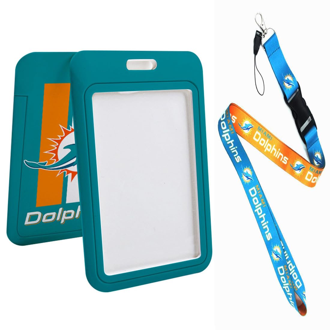 Football Id Badge Holder With Lanyard, Hard Plastic Key Card Work Badge Sleeve For Miami Office, School, Factory, Id Credit Card