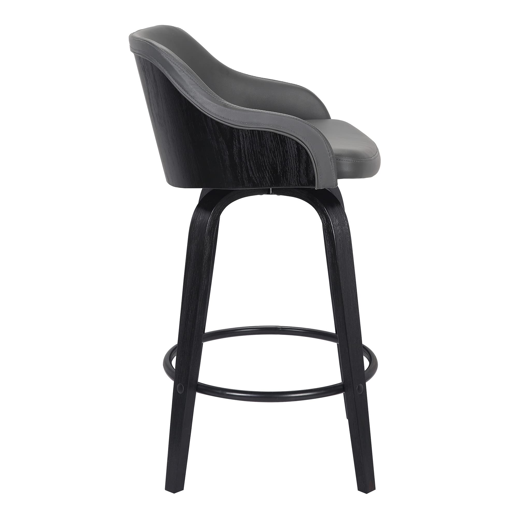 HomeRoots 26' Gray Swivel Faux Leather Black Wooden Bar Stool