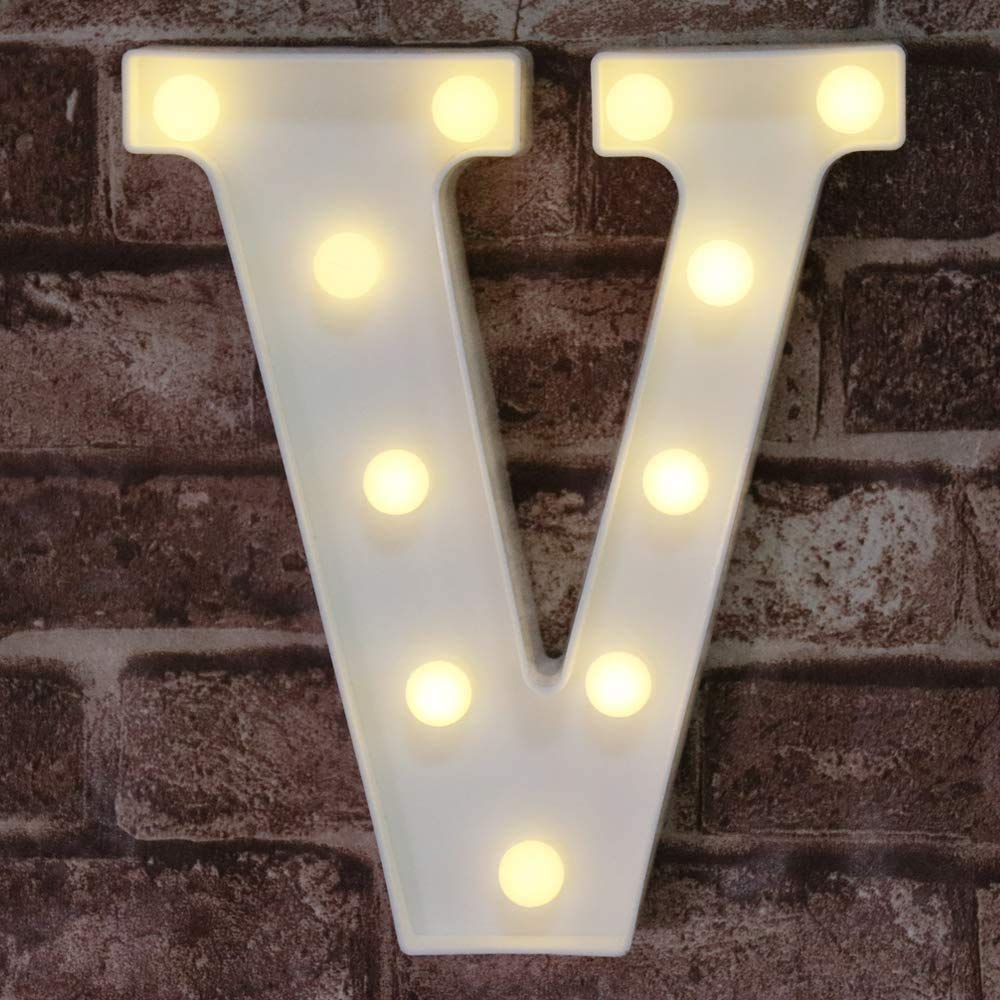 Pooqla LED Marquee Letter Lights Sign, Light Up Alphabet Letter for Home Party Wedding Decoration V