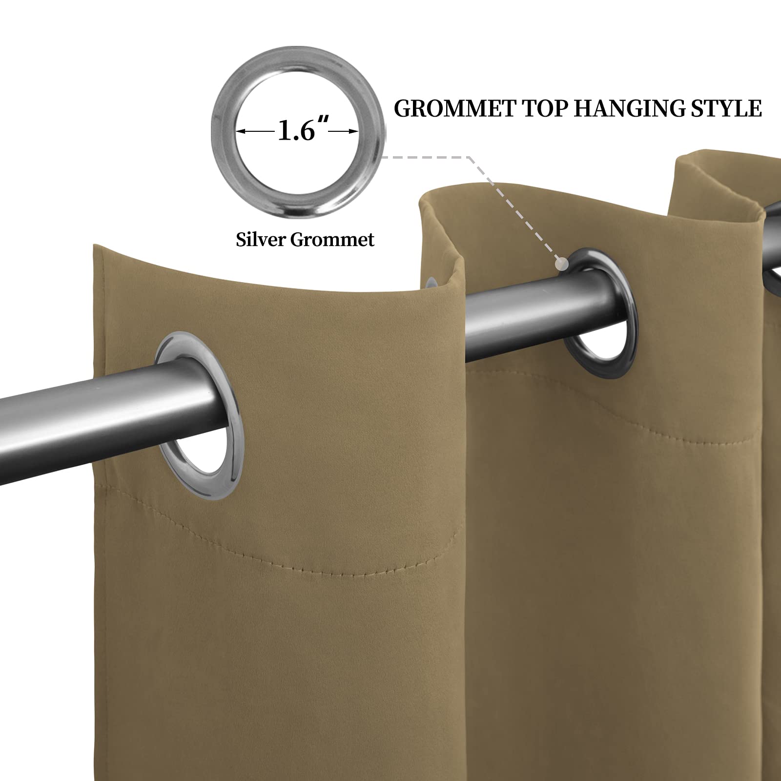 Easy-Going Blackout Curtains For Bedroom, Solid Thermal Insulated Grommet And Noise Reduction Window Drapes, Room Darkening Curtains For Living Room, 2 Panels(52X63 In,Tan)