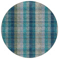 8 Teal Blue Navy Blue And Olive Green Round Plaid Washable Indoor Outdoor Area Rug