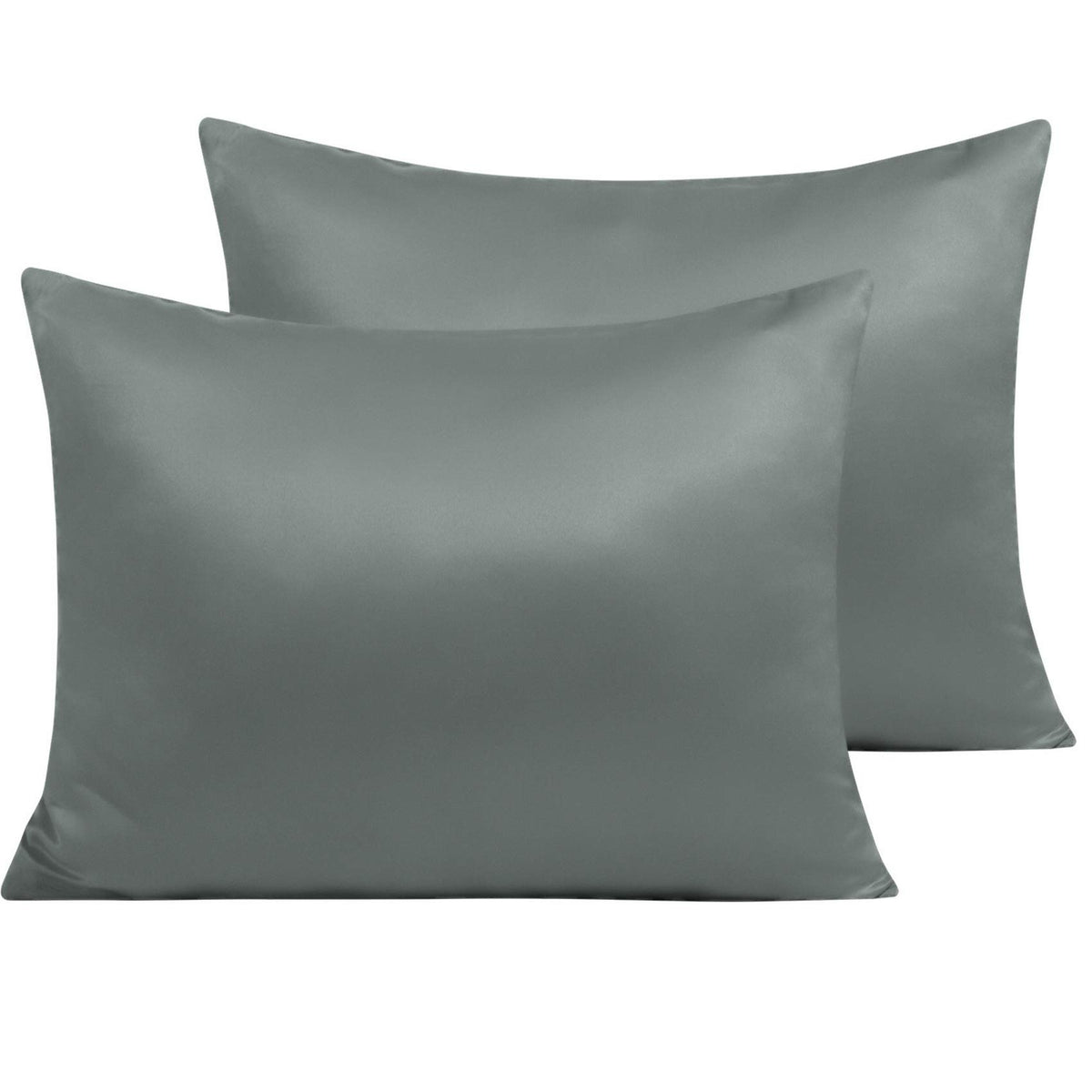Ntbay Zippered Satin Pillow Cases For Hair And Skin, Luxury Standard Hidden Zipper Pillowcases Set Of 2, 20X26 Inches, Dark Grey
