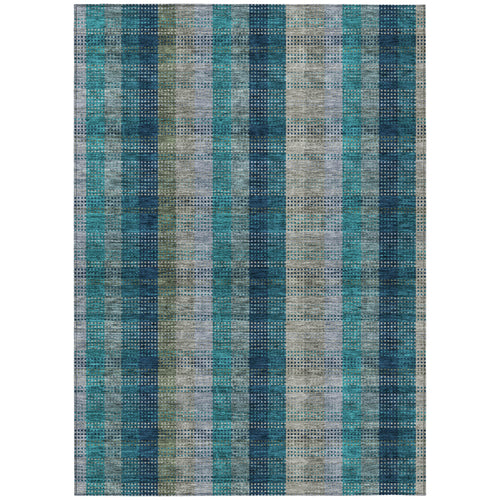 10 X 14 Teal Blue Navy Blue And Olive Green Plaid Washable Indoor Outdoor Area Rug