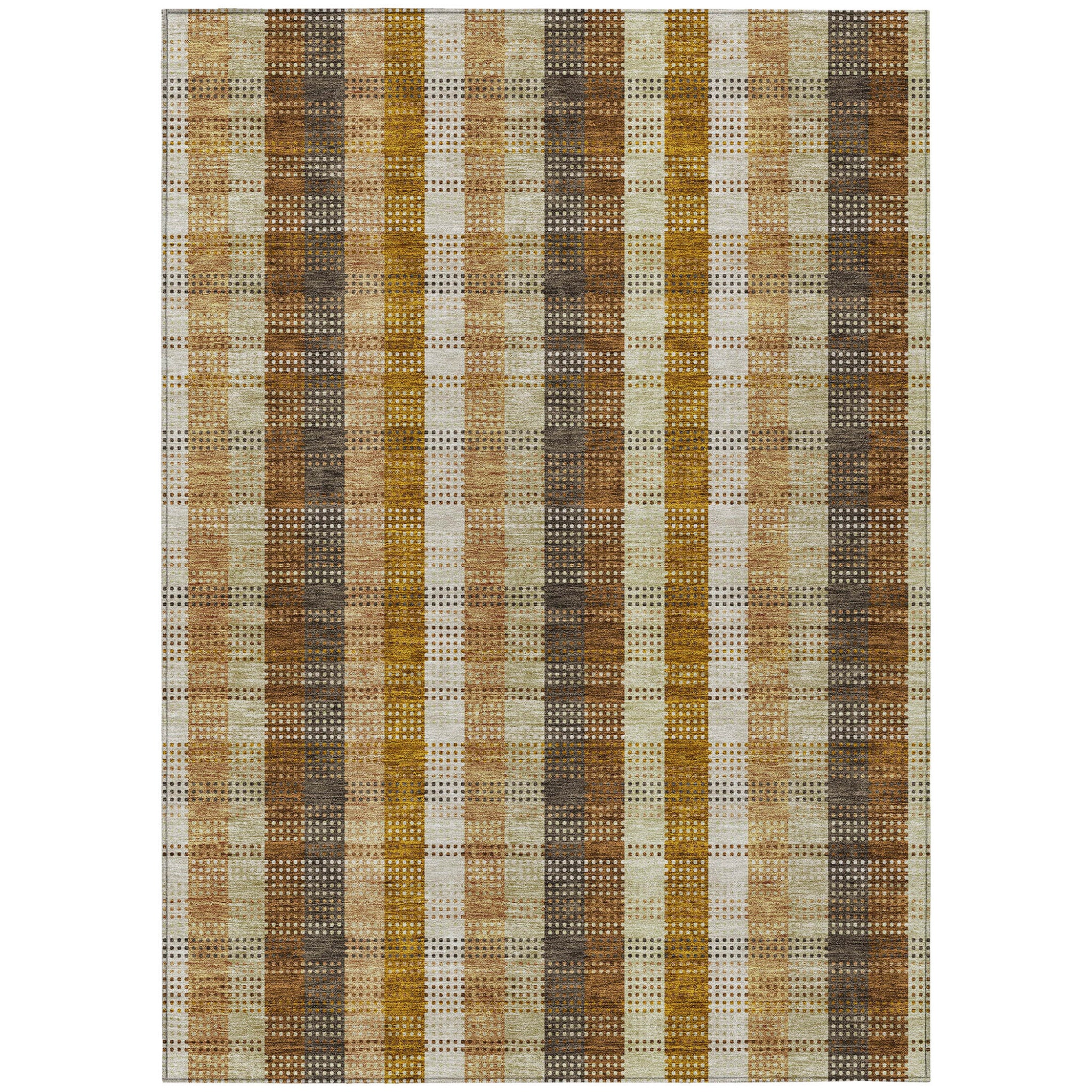 9 X 12 Wheat Ivory And Brown Plaid Washable Indoor Outdoor Area Rug