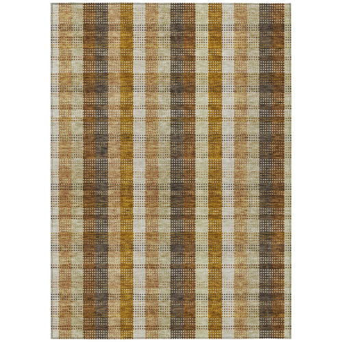 10 X 14 Wheat Ivory And Brown Plaid Washable Indoor Outdoor Area Rug