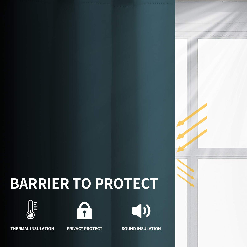 Easy-Going Blackout Curtains For Bedroom, Solid Thermal Insulated Grommet And Noise Reduction Window Drapes, Room Darkening Curtains For Living Room, 2 Panels(52X46 In,Bluestone)