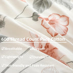 Oaite Duvet Cover Set Twin Size Floral Pattern 600 Thread Count Ultra Soft 100% Long Staple Cotton Duvet Cover Sets 3-Pc, Breath